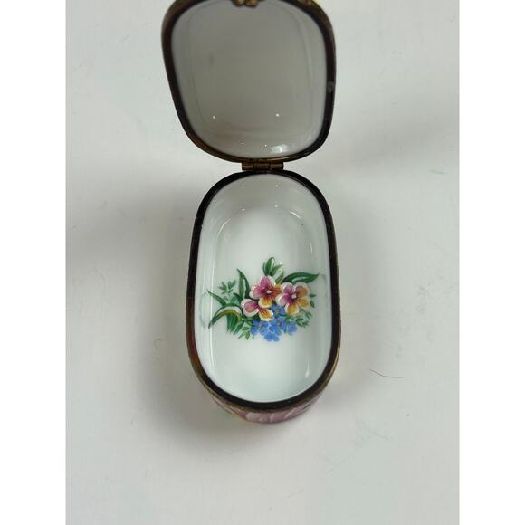 Rochard Limoges France Trinket Box Raised Floral Hand Painted Yellow Oval - Picture 8 of 14
